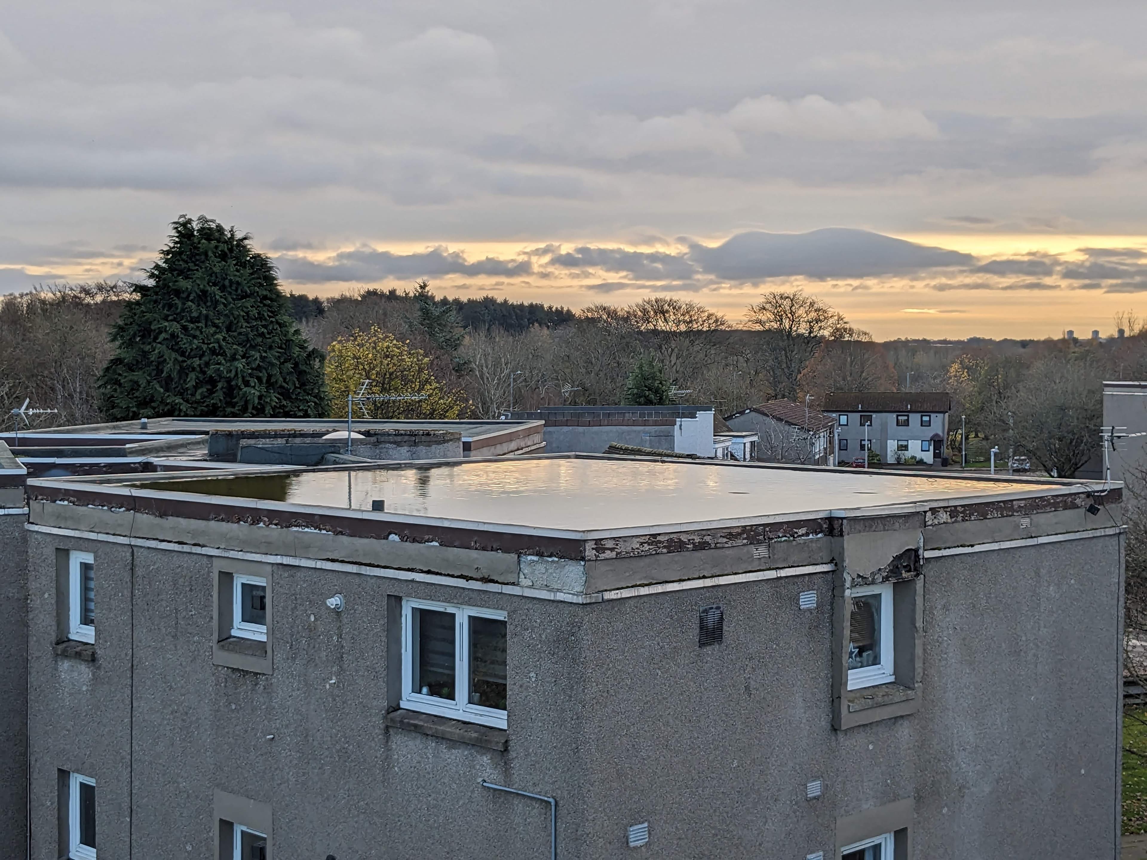 Roof Leak Repair in Pflugerville - Water ponding on flat roof causing leaks